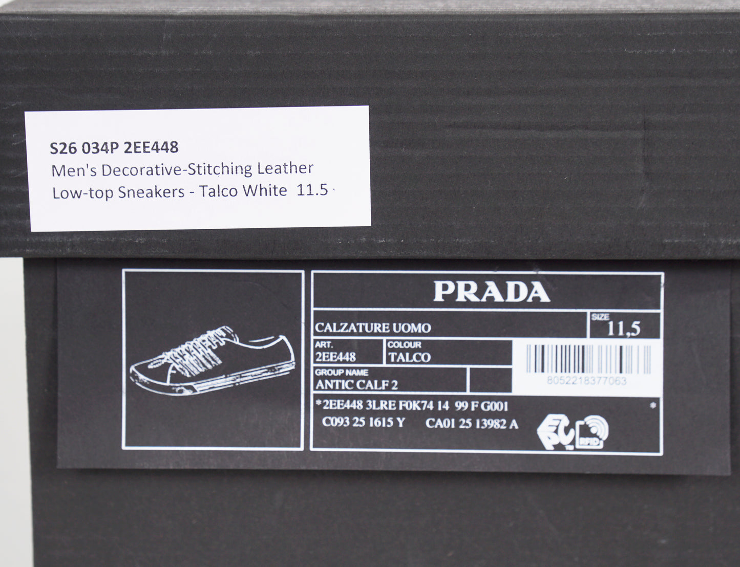 US 10,11,11.5,12.5,13 NEW $1170 PRADA Mens White AGED-EFFECT LEATHER Red LOGO SNEAKERS