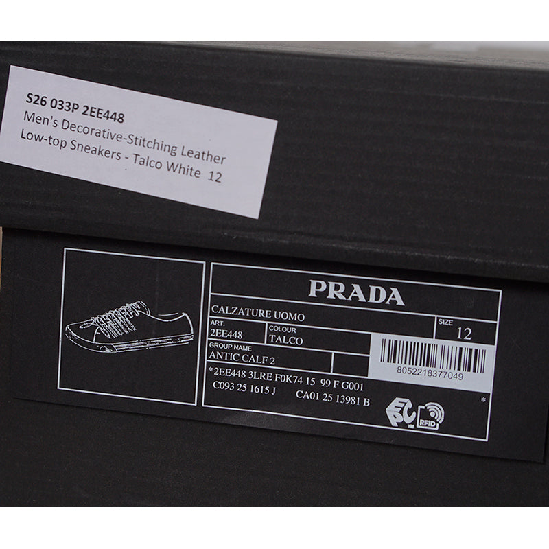 US 10,11,11.5,12.5,13 NEW $1170 PRADA Mens White AGED-EFFECT LEATHER Red LOGO SNEAKERS