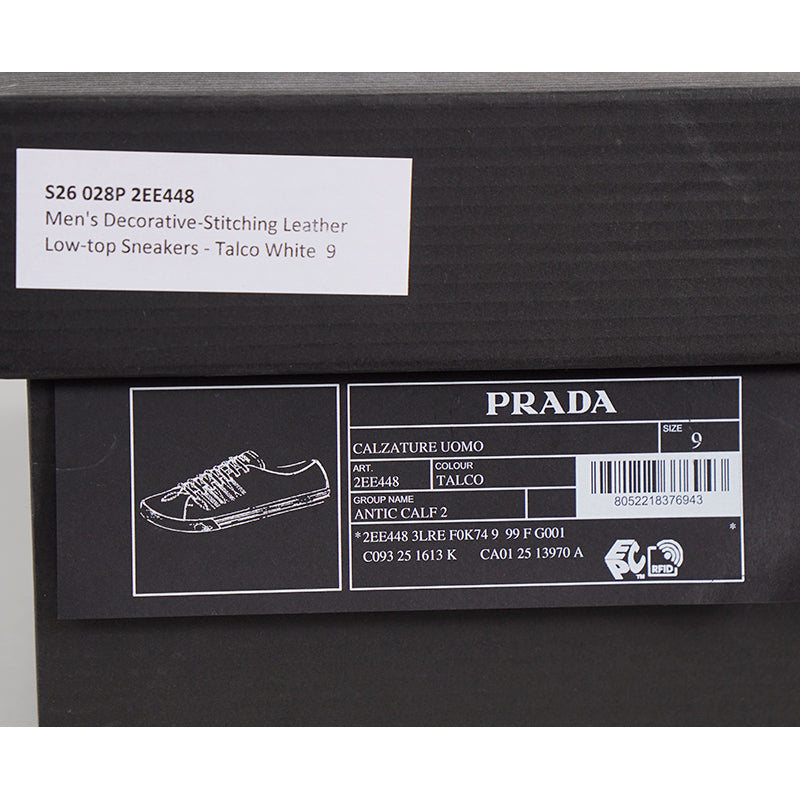 US 10,11,11.5,12.5,13 NEW $1170 PRADA Mens White AGED-EFFECT LEATHER Red LOGO SNEAKERS