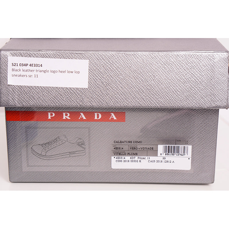 UK 11 US 12 NEW $895 PRADA Mens Black Leather TRIANGLE LOGO Low Top SNEAKERS NIB