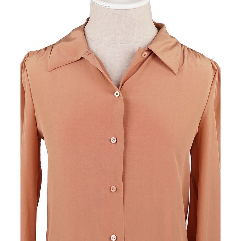 sz 42 NEW $1,980 PRADA Ebony Dk Brown 100% Silk Satin TIE NECK BLOUSE Shirt TOP