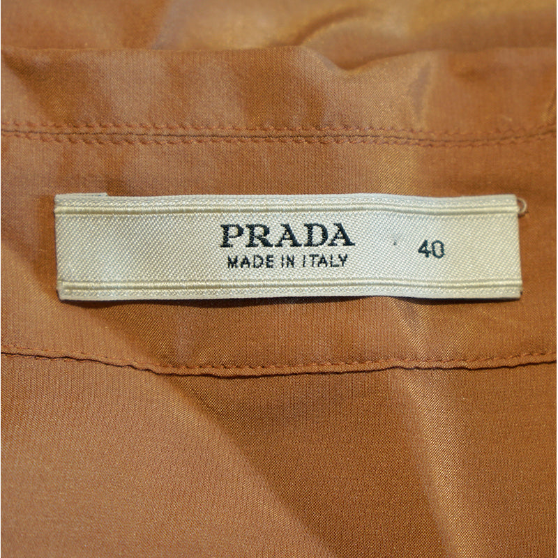 sz 42 NEW $1,980 PRADA Ebony Dk Brown 100% Silk Satin TIE NECK BLOUSE Shirt TOP