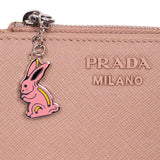NEW $795 PRADA Nude Blush Saffiano PINK BUNNY CHARM Limited Edition Fold WALLET