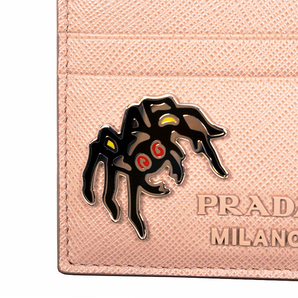 NEW $450 PRADA Nude Blush Saffiano SPIDER LIPS CHARM Limited Edition CARD CASE