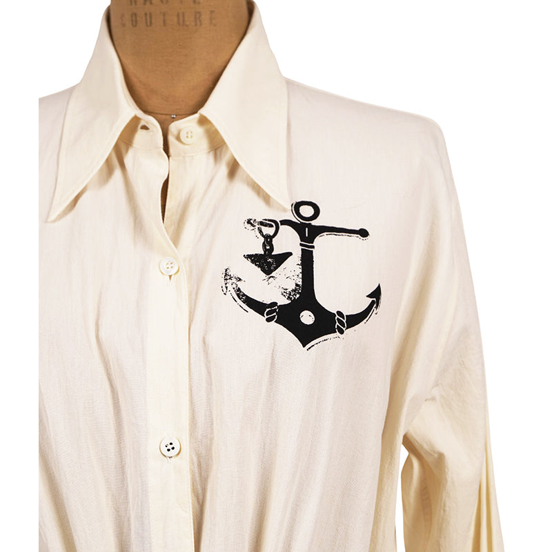 sz 42 NEW $3150 PRADA Ecru Cotton Chambray NAUTICAL MERMAID OCTOPUS Shirt DRESS