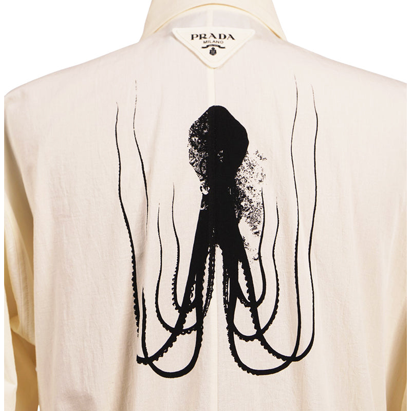 sz 42 NEW $3150 PRADA Ecru Cotton Chambray NAUTICAL MERMAID OCTOPUS Shirt DRESS