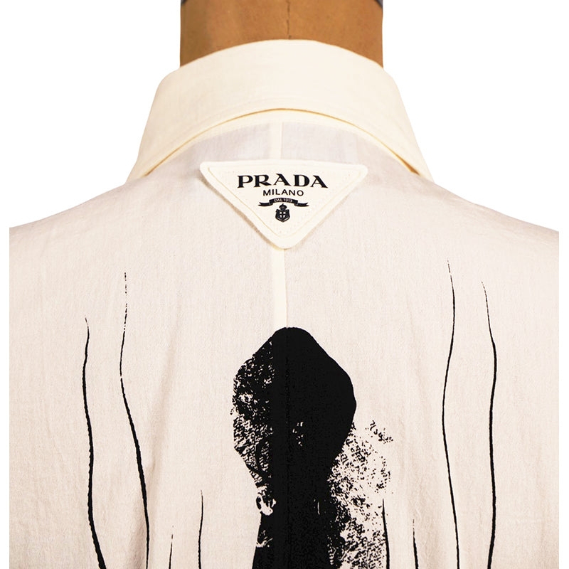 sz 42 NEW $3150 PRADA Ecru Cotton Chambray NAUTICAL MERMAID OCTOPUS Shirt DRESS