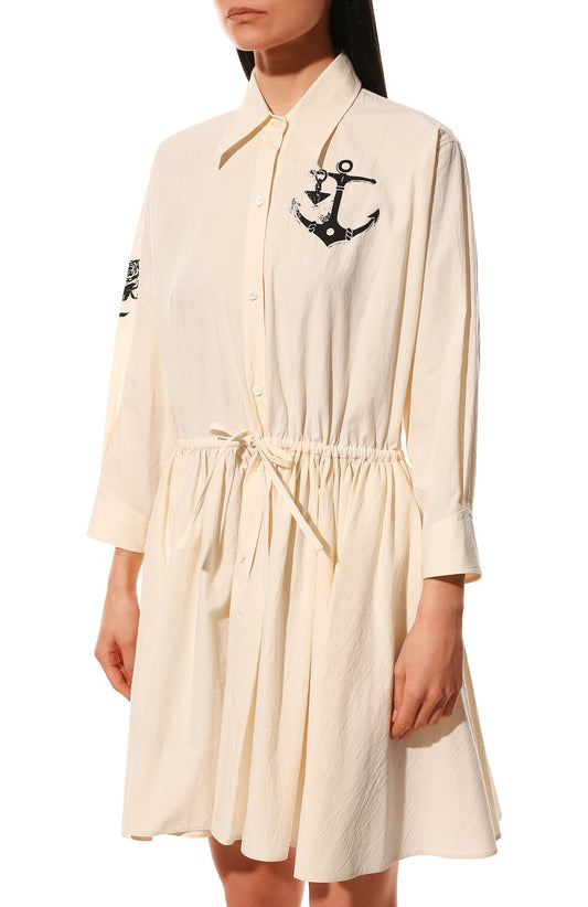 sz 42 NEW $3150 PRADA Ecru Cotton Chambray NAUTICAL MERMAID OCTOPUS Shirt DRESS