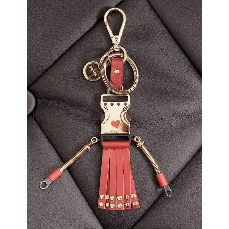 NEW $650 PRADA Red Leather & Metal ROBOT Buckle Clip Bag FOB KEY CHAIN RING NIB