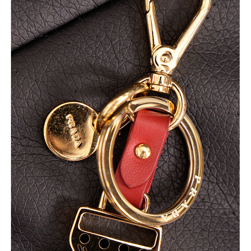 NEW $650 PRADA Red Leather & Metal ROBOT Buckle Clip Bag FOB KEY CHAIN RING NIB