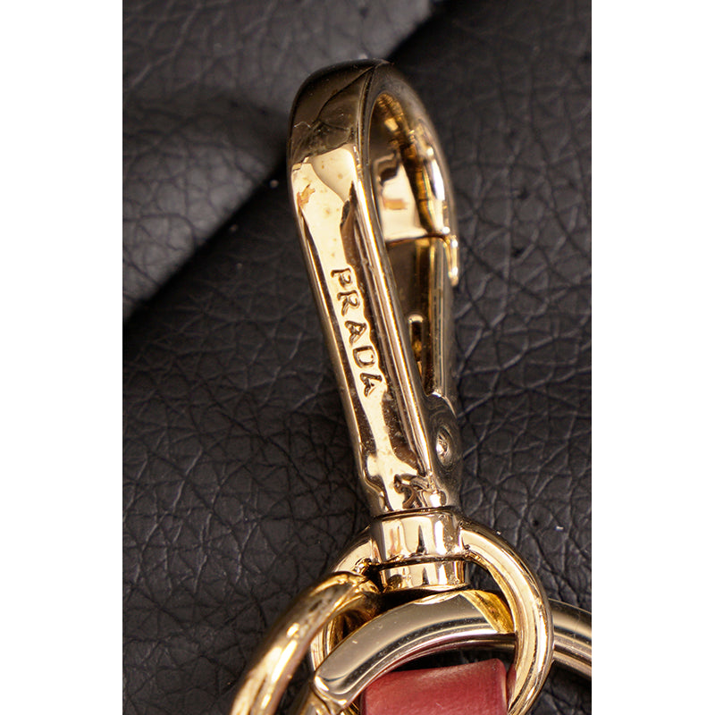 NEW $650 PRADA Red Leather & Metal ROBOT Buckle Clip Bag FOB KEY CHAIN RING NIB