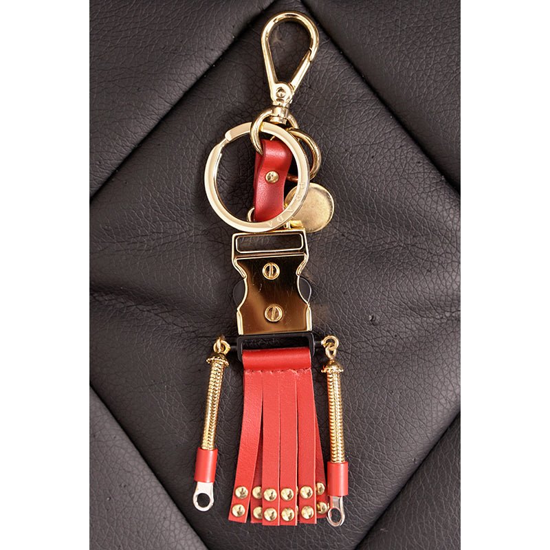 NEW $650 PRADA Red Leather & Metal ROBOT Buckle Clip Bag FOB KEY CHAIN RING NIB