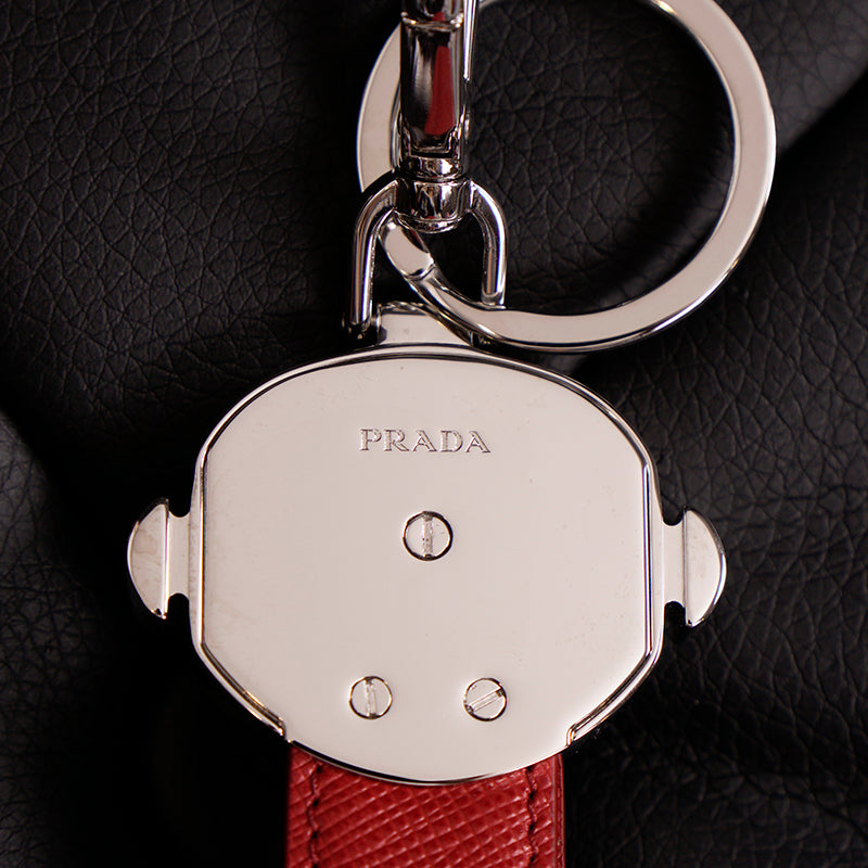 NEW $495 PRADA x JAMES JEAN Red ROBOT MONKEY SAFFIANO LEATHER Trick KEY CHAIN
