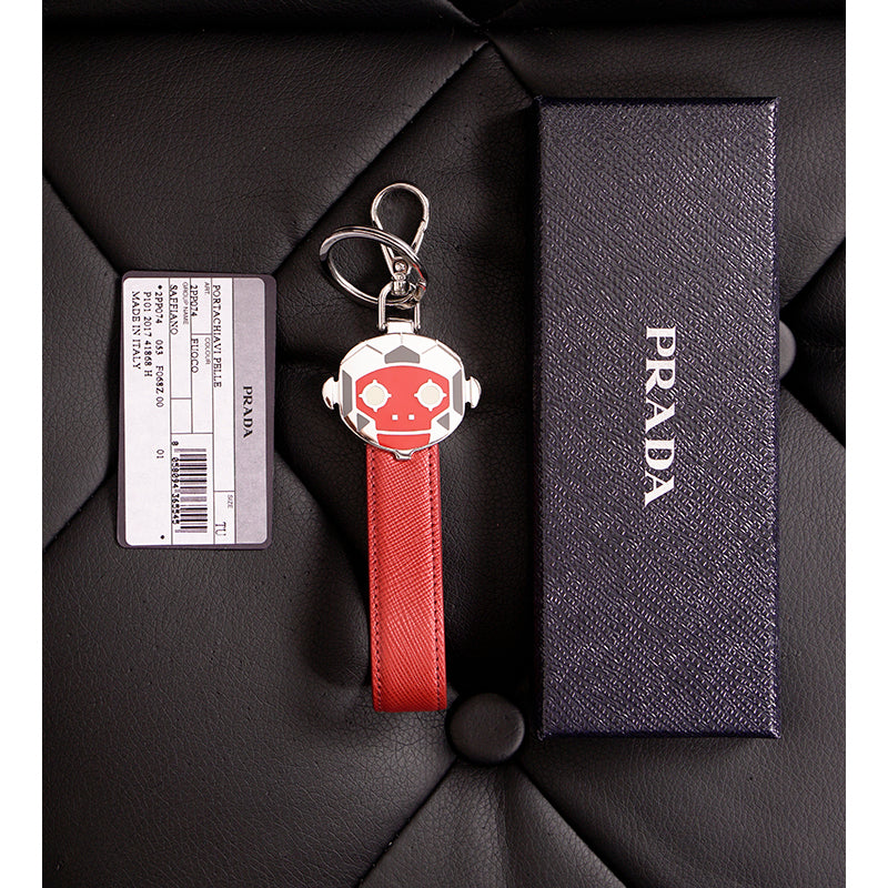 NEW $495 PRADA x JAMES JEAN Red ROBOT MONKEY SAFFIANO LEATHER Trick KEY CHAIN