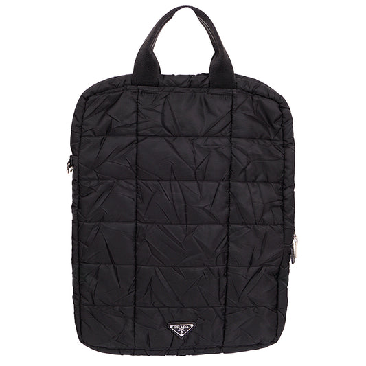 VINTAGE 2010 PRADA Black PADDED QUILTED Logo Nylon Vertical TECH TRAVEL TOTE BAG