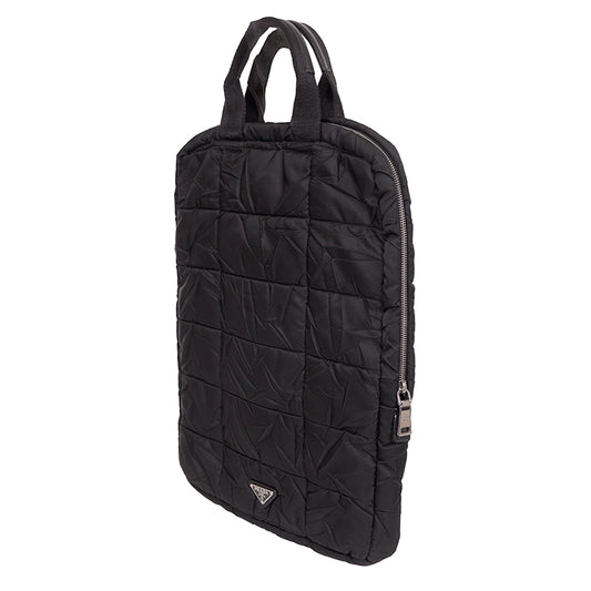 VINTAGE 2010 PRADA Black PADDED QUILTED Logo Nylon Vertical TECH TRAVEL TOTE BAG