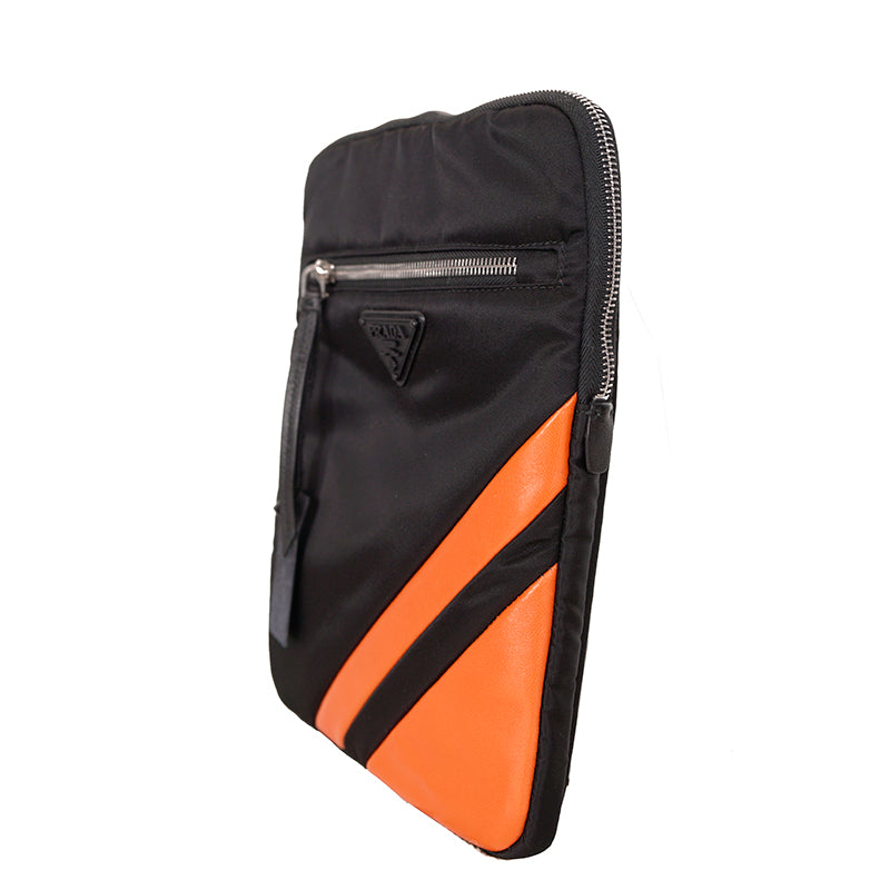NEW $750 PRADA MEN Black Nylon SPORTY ORANGE Leather PADDED TECH Travel BAG NWT