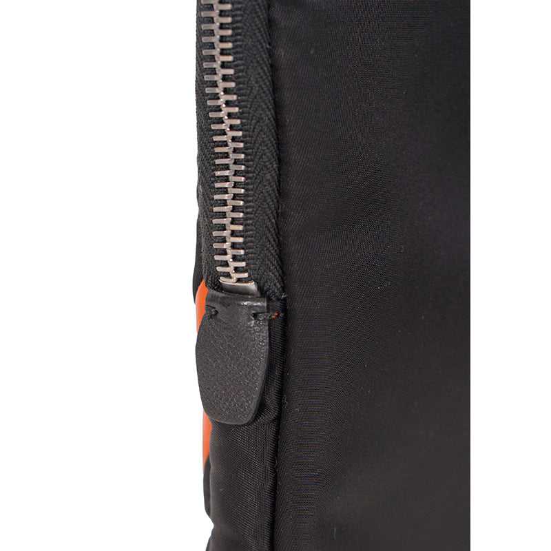 NEW $750 PRADA MEN Black Nylon SPORTY ORANGE Leather PADDED TECH Travel BAG NWT