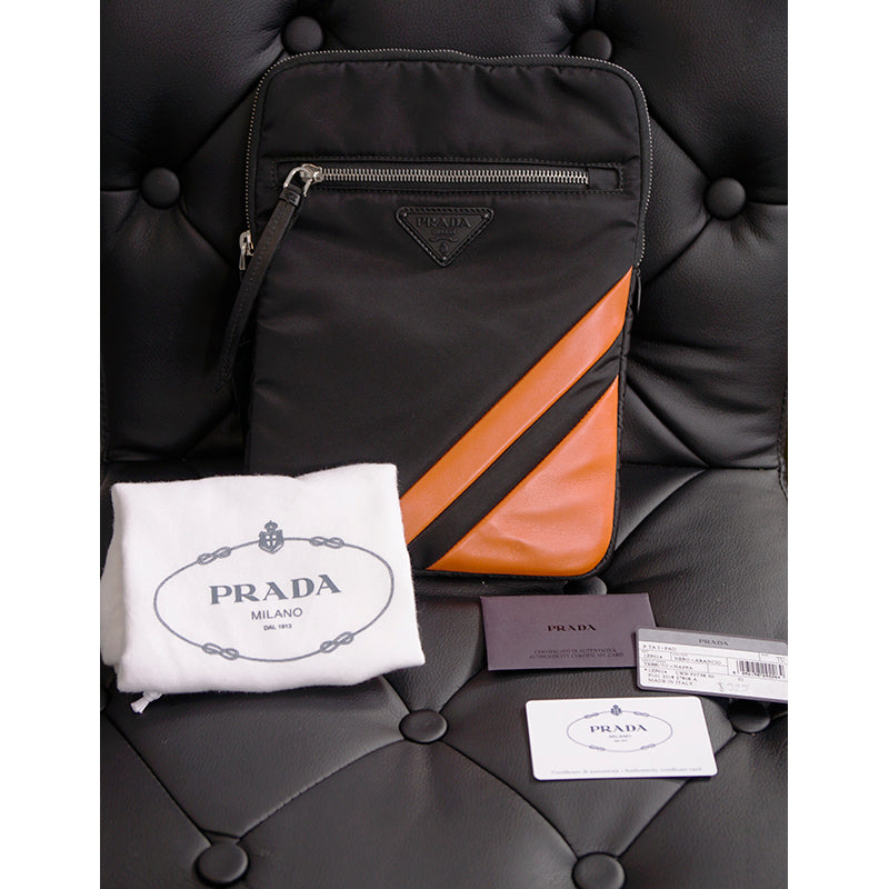 NEW $750 PRADA MEN Black Nylon SPORTY ORANGE Leather PADDED TECH Travel BAG NWT