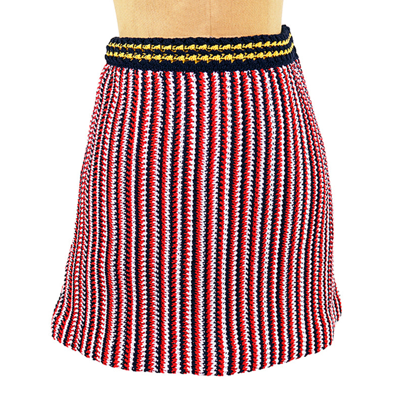 sz 38 NEW $1,790 MIU MIU Red White Blue CROCHET KNIT Cute SPRING SUMMER SKIRT XS