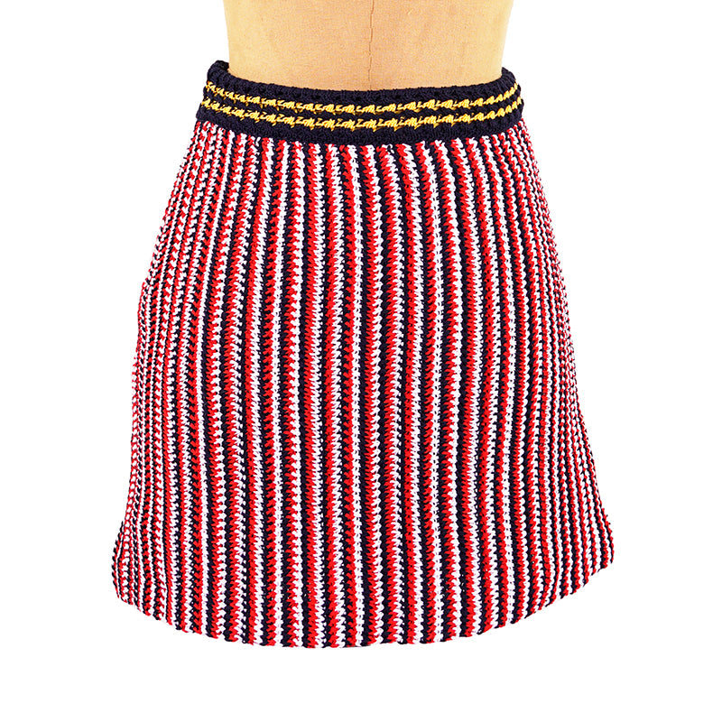 sz 38 NEW $1,790 MIU MIU Red White Blue CROCHET KNIT Cute SPRING SUMMER SKIRT XS