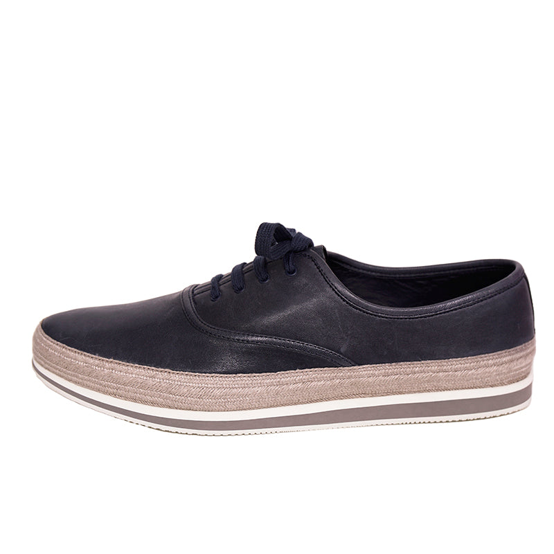UK 11.5 US 12.5 NEW $790 PRADA Aged Leather ESPADRILLE HYBRID Line A SNEAKERS