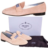36.5 NEW $790 PRADA Woman's Blush Pink/Nude Suede ETIQUETTE LOGO Classic LOAFERS