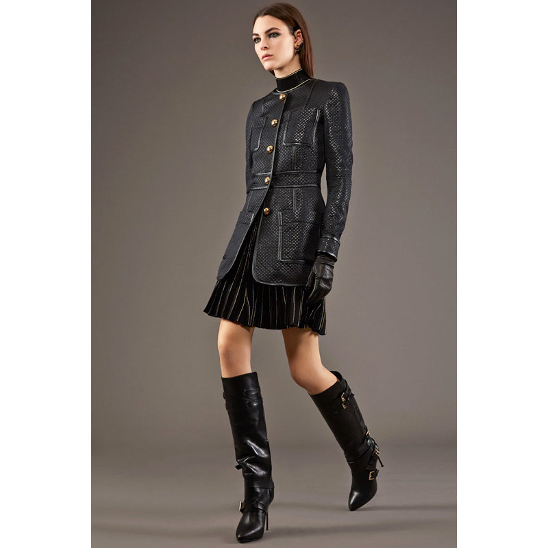 37 VINTAGE $1560 ROBERTO CAVALLI RUNWAY Black Leather BUCKLE Winter KNEE BOOTS