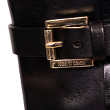 37 VINTAGE $1560 ROBERTO CAVALLI RUNWAY Black Leather BUCKLE Winter KNEE BOOTS