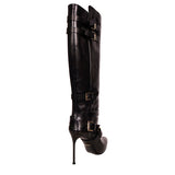 37 VINTAGE $1560 ROBERTO CAVALLI RUNWAY Black Leather BUCKLE Winter KNEE BOOTS