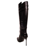 37 VINTAGE $1560 ROBERTO CAVALLI RUNWAY Black Leather BUCKLE Winter KNEE BOOTS