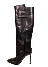 37 VINTAGE $1560 ROBERTO CAVALLI RUNWAY Black Leather BUCKLE Winter KNEE BOOTS