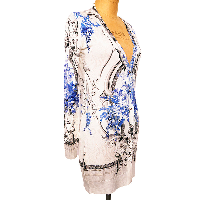 44/46 NEW $2K ROBERTO CAVALLI Ivory FLORAL BAROQUE CARDIGAN & TOP Knit TWIN SET