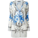 44/46 NEW $2K ROBERTO CAVALLI Ivory FLORAL BAROQUE CARDIGAN & TOP Knit TWIN SET