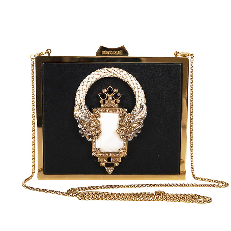 VINTAGE $2495 ROBERTO CAVALLI Leather JEWELED DRAGON Minaudière BOX CLUTCH BAG