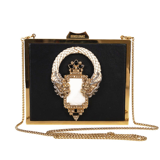 VINTAGE $2495 ROBERTO CAVALLI Leather JEWELED DRAGON Minaudière BOX CLUTCH BAG