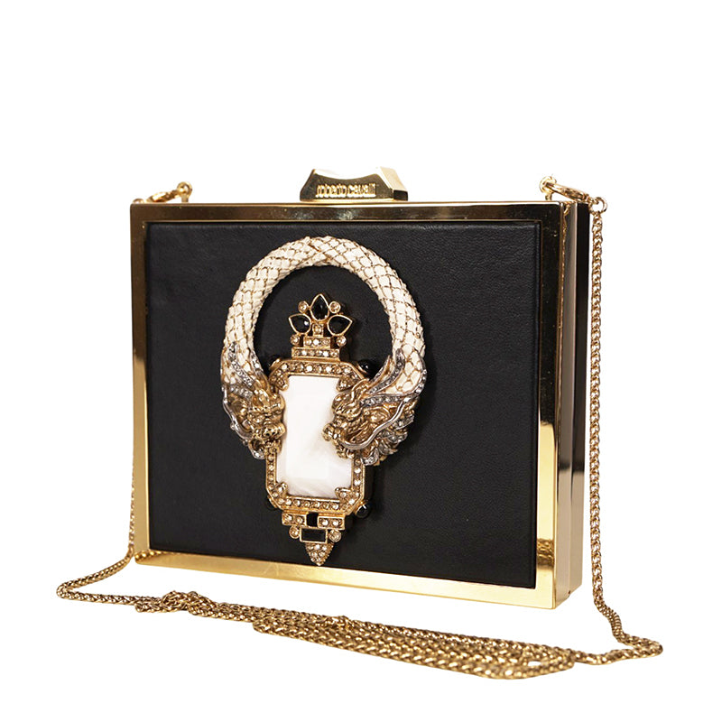 VINTAGE $2495 ROBERTO CAVALLI Leather JEWELED DRAGON Minaudière BOX CLUTCH BAG