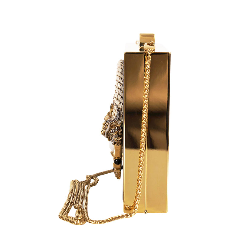 VINTAGE $2495 ROBERTO CAVALLI Leather JEWELED DRAGON Minaudière BOX CLUTCH BAG