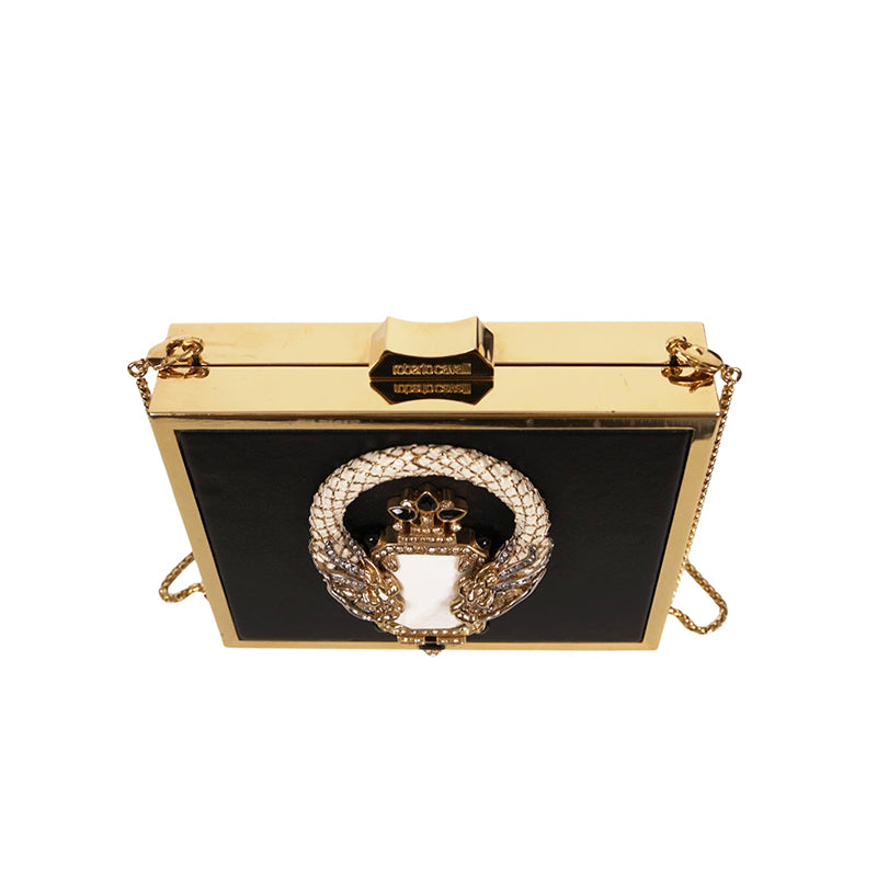 VINTAGE $2495 ROBERTO CAVALLI Leather JEWELED DRAGON Minaudière BOX CLUTCH BAG