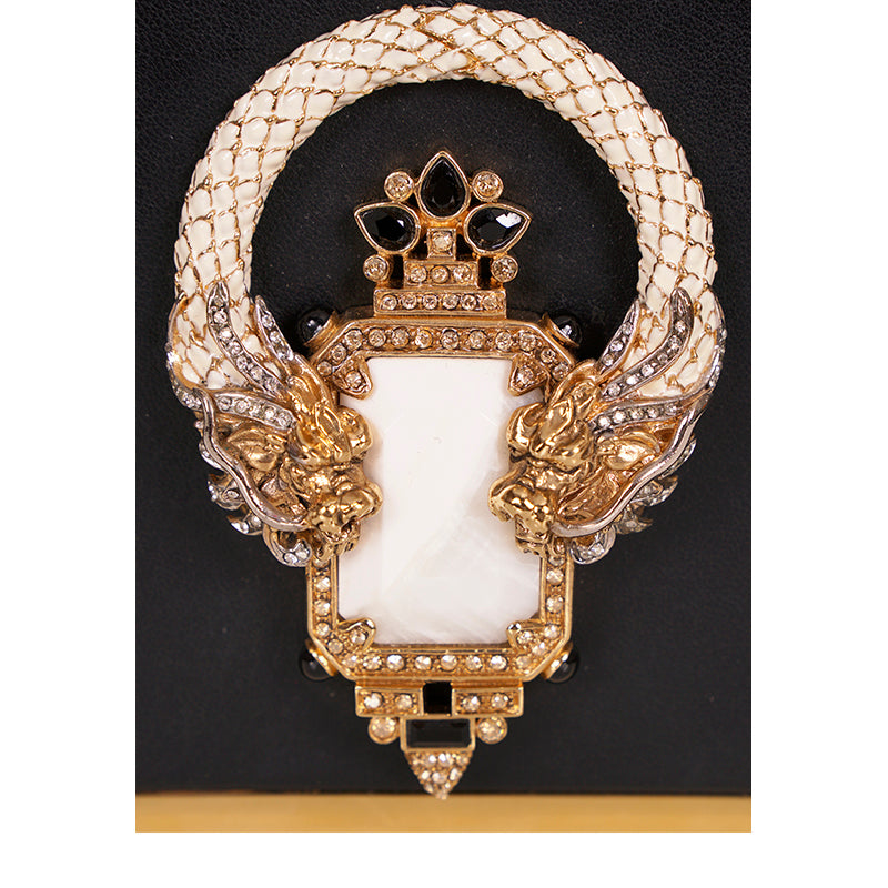 VINTAGE $2495 ROBERTO CAVALLI Leather JEWELED DRAGON Minaudière BOX CLUTCH BAG