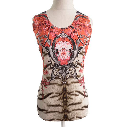 42 NEW $670 ROBERTO CAVALLI Tiger BAROQUE FLORAL Cashmere Wool Silk KNIT TOP NWT
