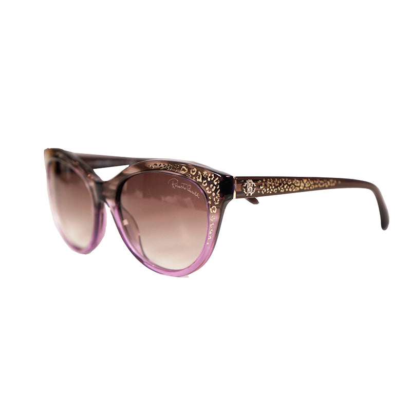NEW $345 ROBERTO CAVALLI Purple GOLD RC LOGO LEOPARD Oversize Cat Eye SUNGLASSES