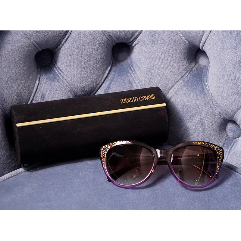 NEW $345 ROBERTO CAVALLI Purple GOLD RC LOGO LEOPARD Oversize Cat Eye SUNGLASSES