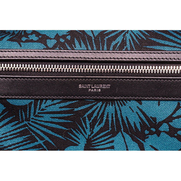 NEW $1150 SAINT LAURENT Turquoise TROPICAL PALM FLORAL Canvas CITY BACKPACK Bag