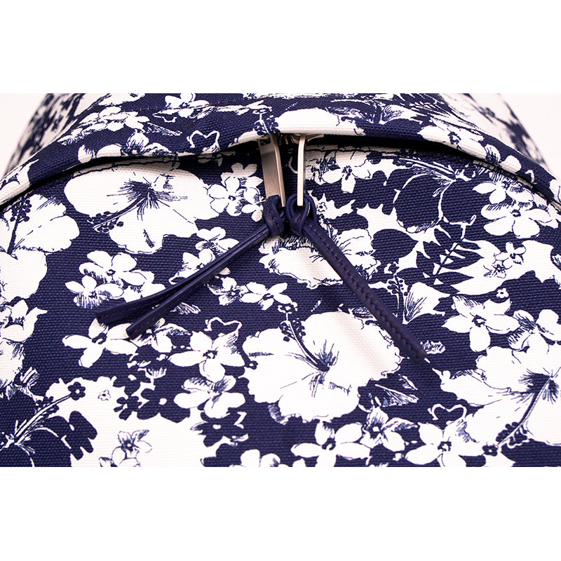NEW $1150 SAINT LAURENT Blue TROPICAL HIBISCUS FLORAL Canvas CITY BACKPACK Bag