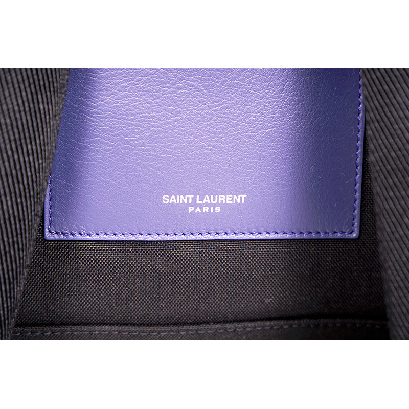 NEW $1150 SAINT LAURENT Blue TROPICAL HIBISCUS FLORAL Canvas CITY BACKPACK Bag
