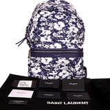 NEW $1150 SAINT LAURENT Blue TROPICAL HIBISCUS FLORAL Canvas CITY BACKPACK Bag