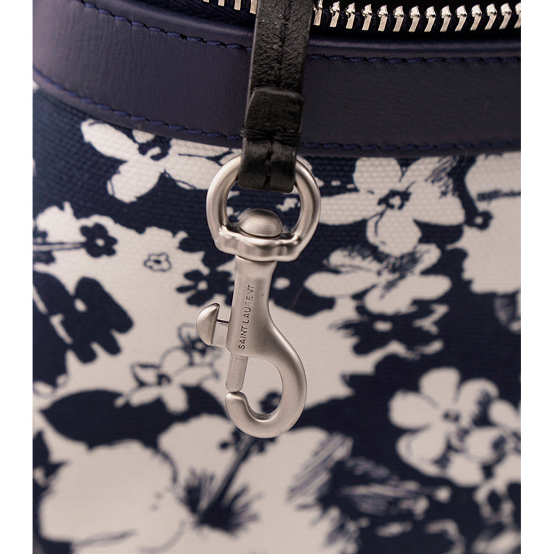 NEW $1150 SAINT LAURENT Blue TROPICAL HIBISCUS FLORAL Canvas CITY BACKPACK Bag
