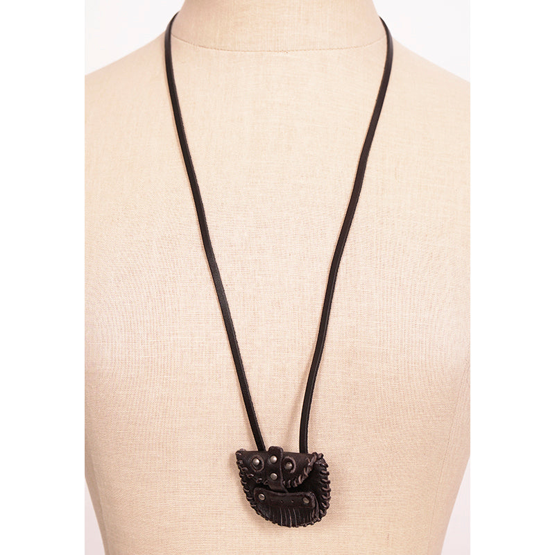NEW $395 SAINT LAURENT RUNWAY Black Aged Leather BOHO Mini POUCH NECKLACE NWT