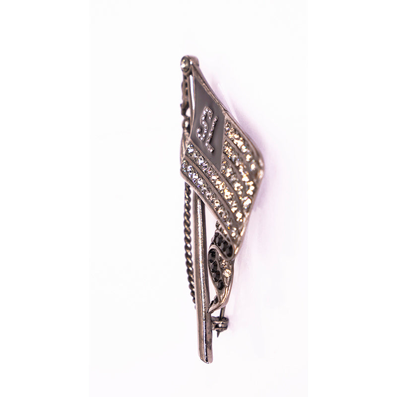 NEW $445 SAINT LAURENT Silver Tone Pave' CRYSTAL Varsity LOGO FLAG YSL BROOCH